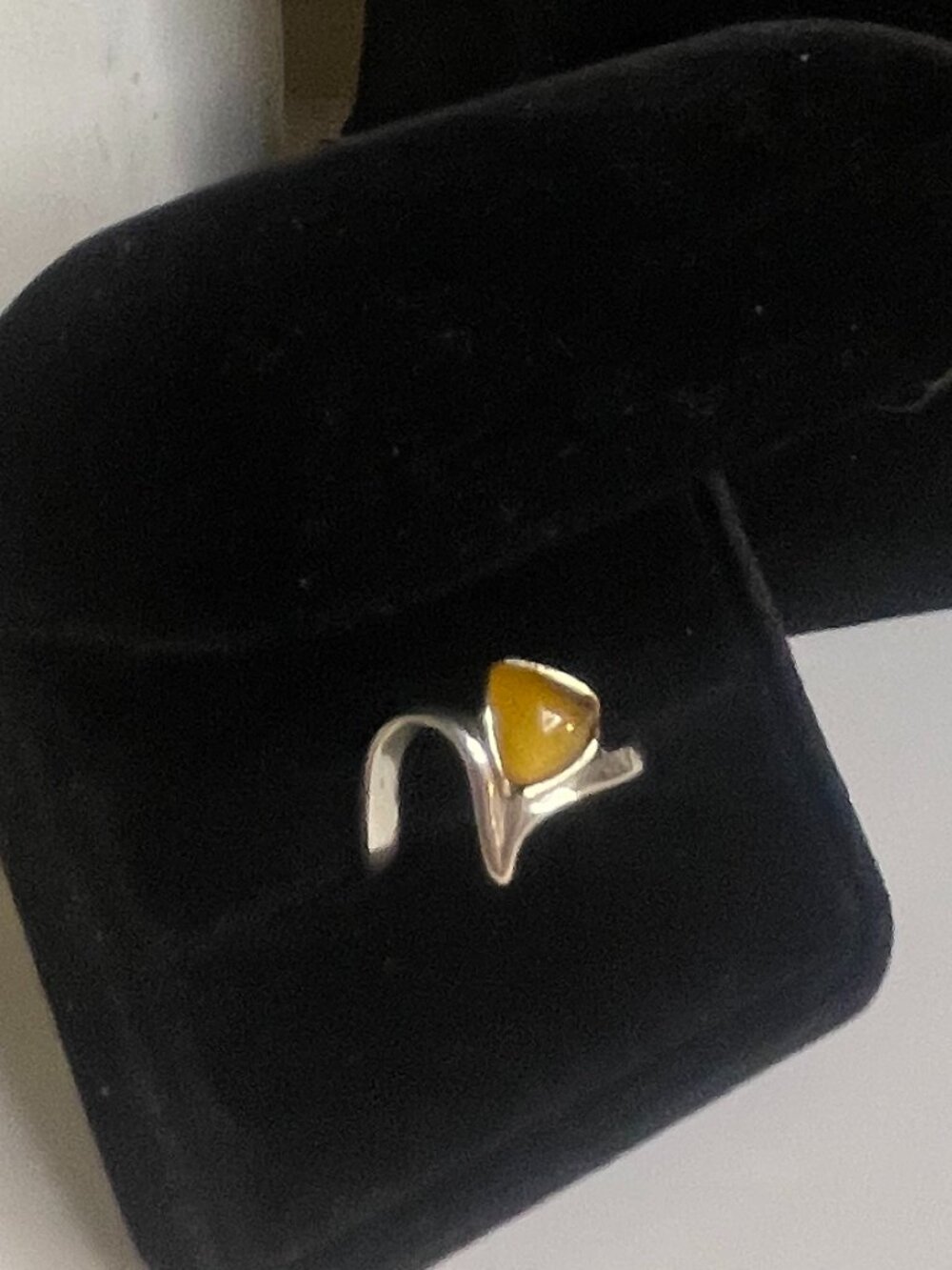 Vintage 925 Sterling Silver Butterscotch Amber Ring Size 8 Artisan Modernist